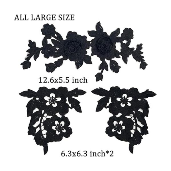Zcketo 3 piezas bordado negro vintage encaje rosa flor