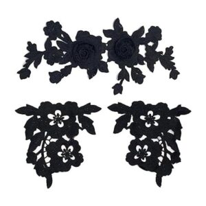 Zcketo 3 piezas bordado negro vintage encaje rosa flor