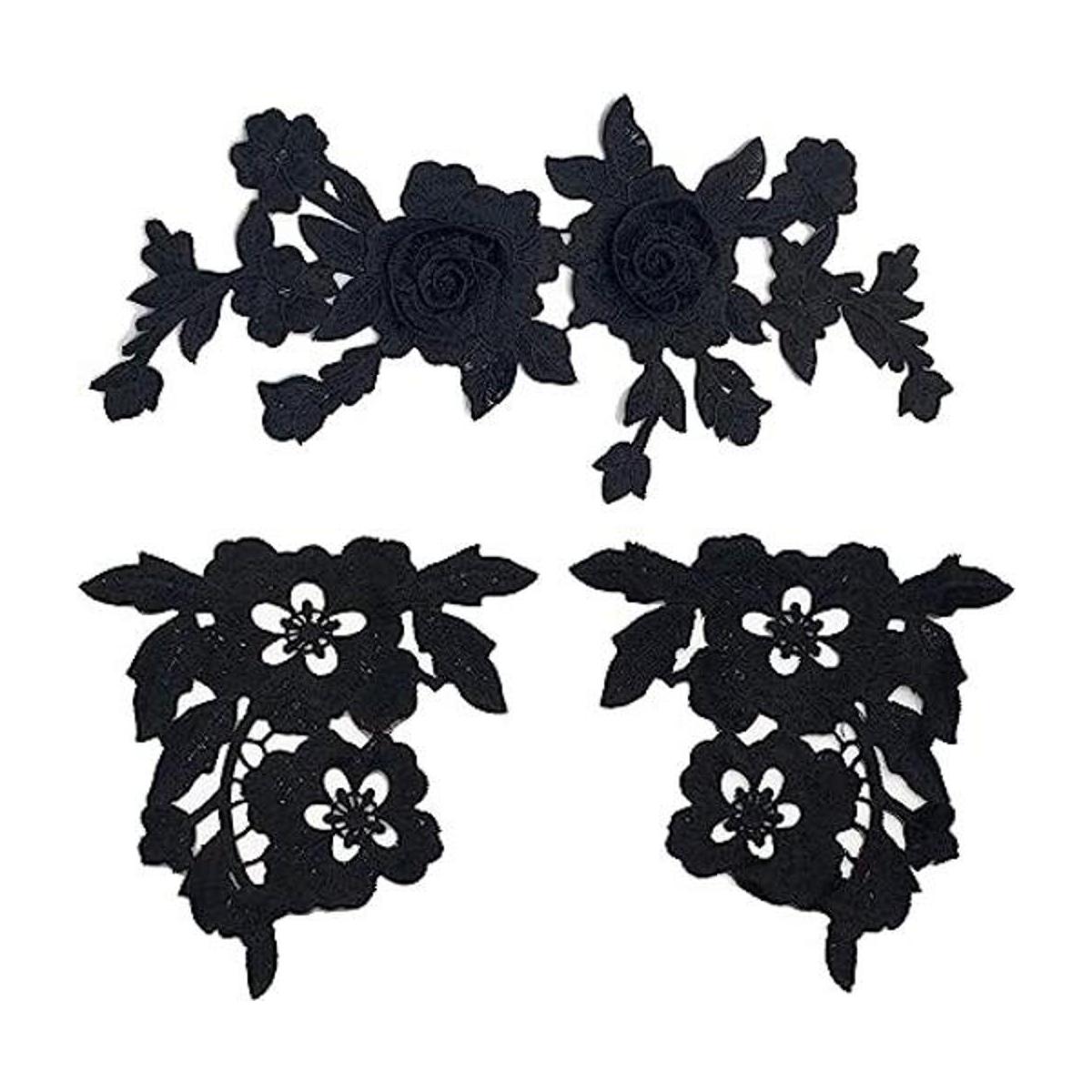 Zcketo 3 piezas bordado negro vintage encaje rosa flor