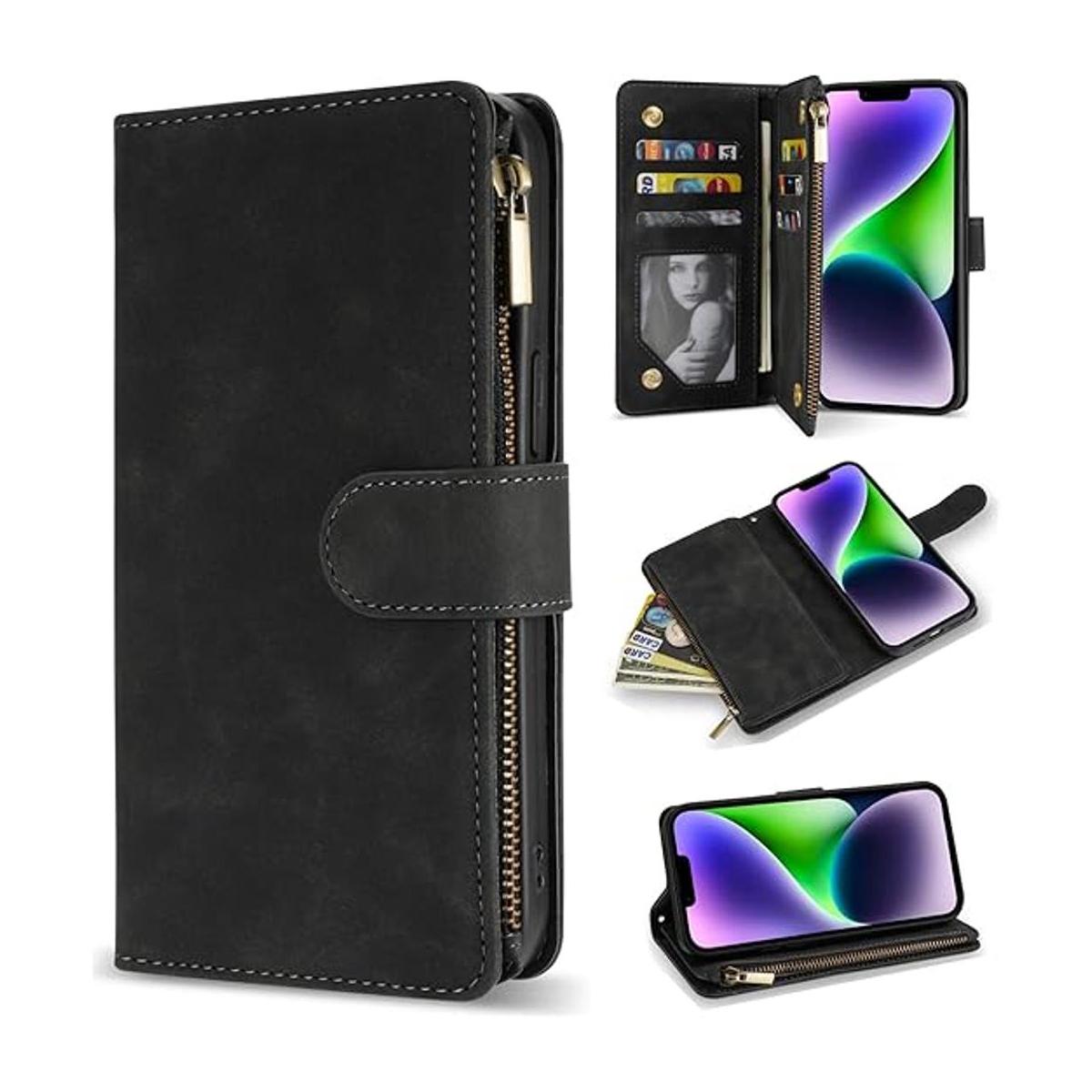 ZZXX Funda para iPhone 14 Plus con bloqueo RFID ranura