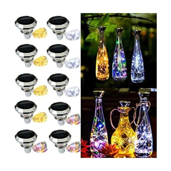 Paquete de 10 luces solares para botellas de vino con