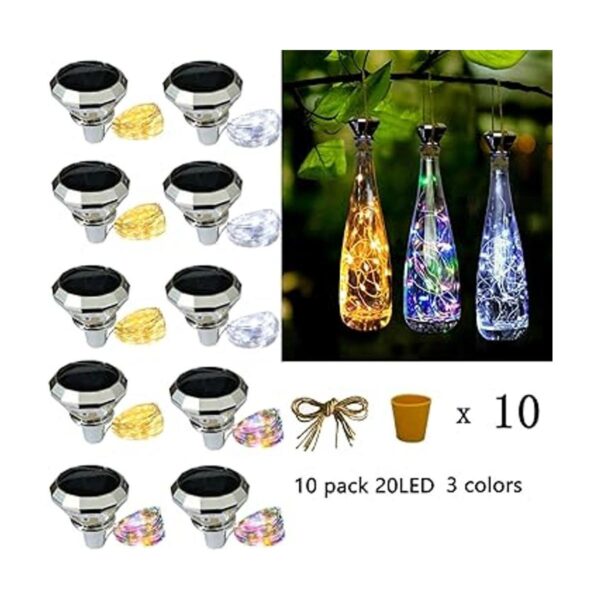 Paquete de 10 luces solares para botellas de vino con