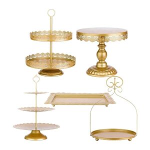 ZUMELER Juego de 5 soportes dorados para tartas redondas