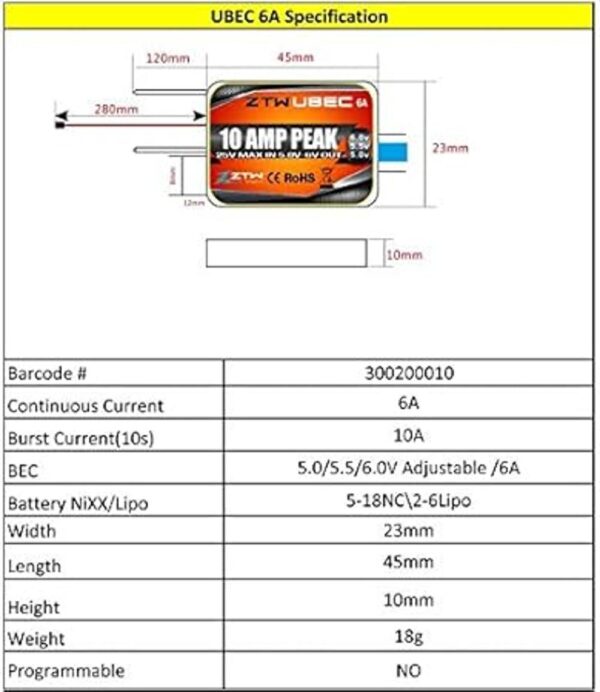 ZTW UBEC 10 A pico de continuo 6 A 6.0 V 55 V.5.0 V_3
