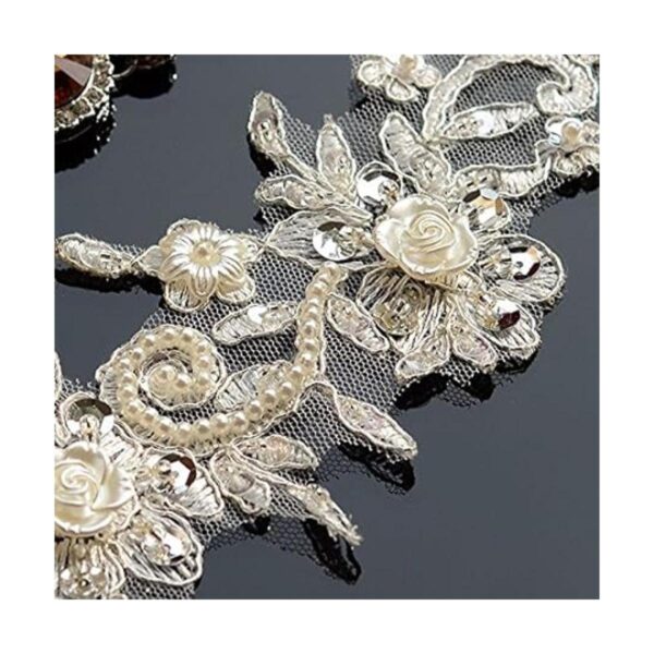 Bling Paillette Apliques de encaje con cuentas de perlas