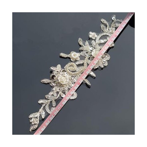 Bling Paillette Apliques de encaje con cuentas de perlas