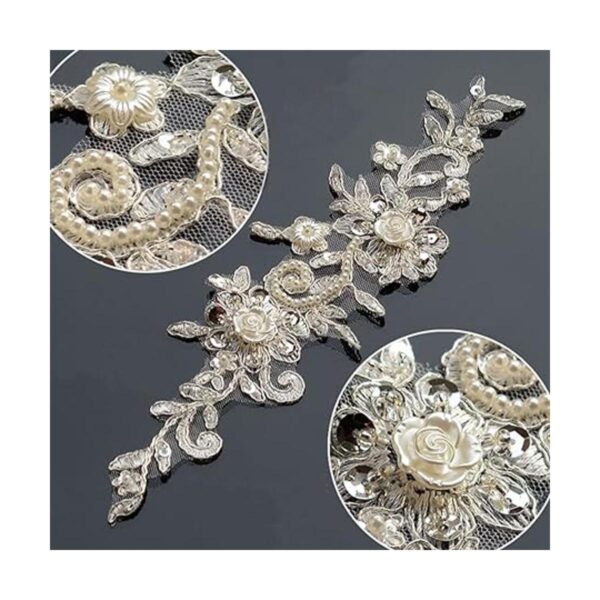 Bling Paillette Apliques de encaje con cuentas de perlas