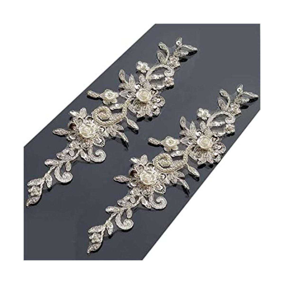 Bling Paillette Apliques de encaje con cuentas de perlas