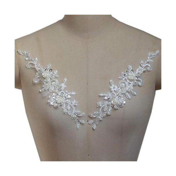 Bling Paillette Apliques de encaje con cuentas de perlas