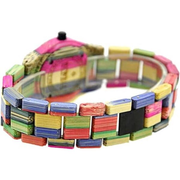 Bewell Reloj de pulsera de cuarzo analógico de madera de_4