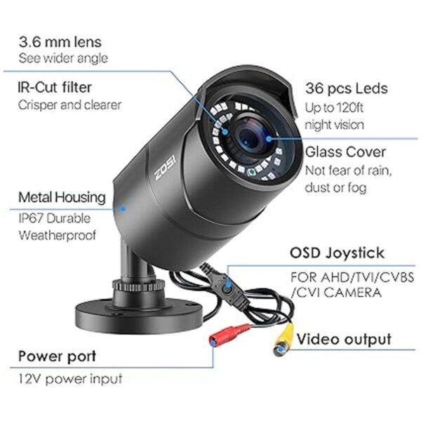 ZOSI Cámara de seguridad HD 1080p 1920TVL de 2MP para_2