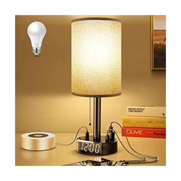 Pantalla de lámpara gris con luz de mesita de noche de 5.9_1