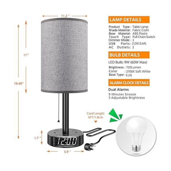 Pantalla de lámpara gris con luz de mesita de noche de 5.9_4