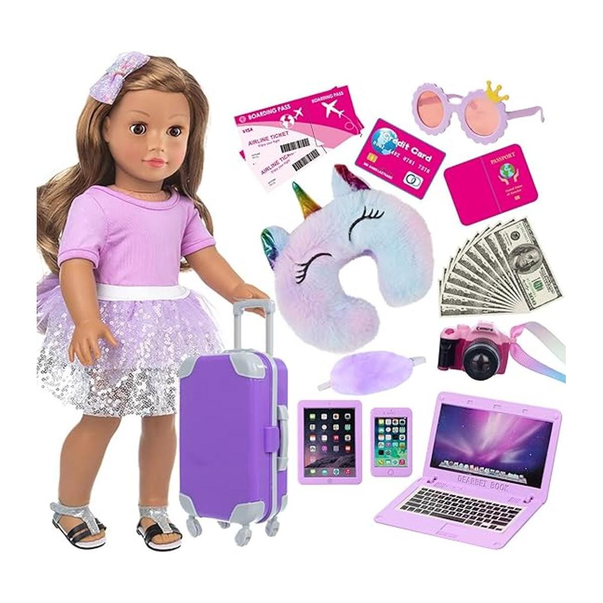 ZNTWEI American Juego de maleta de viaje de muñeca de 18