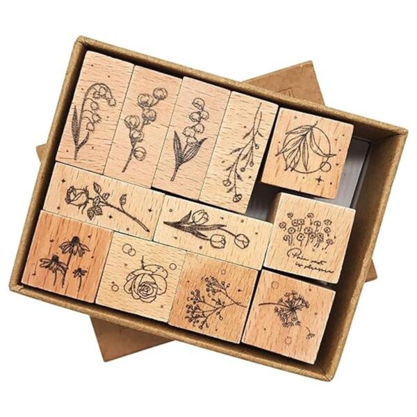 ZMLSED 12 sellos decorativos de madera de flores vintage