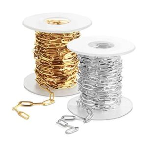 24 Feet Oval Paperclip Chain In Gold and Silver Stainless