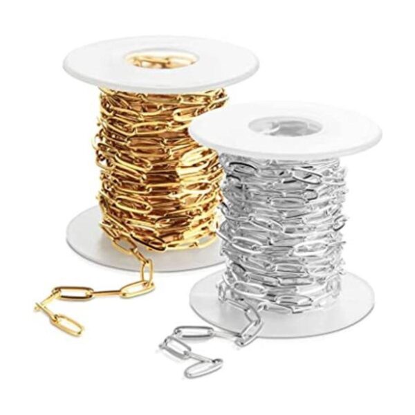 24 Feet Oval Paperclip Chain In Gold and Silver Stainless