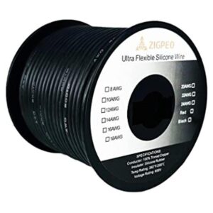 ZIGPEO Alambre de silicona de 16 AWG carrete negro de 100_1