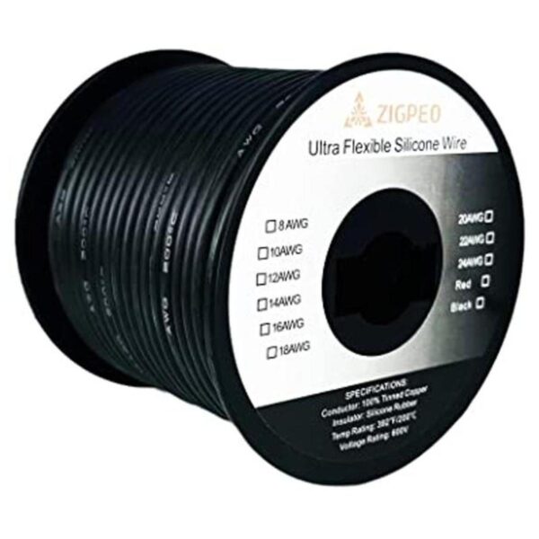 ZIGPEO Alambre de silicona de 16 AWG carrete negro de 100_1