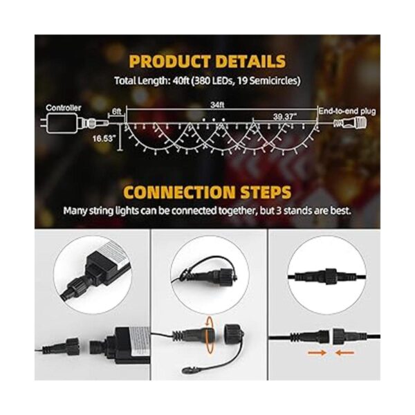 MZD8391 Luces LED de Navidad de 40 pies y 380 luces LED