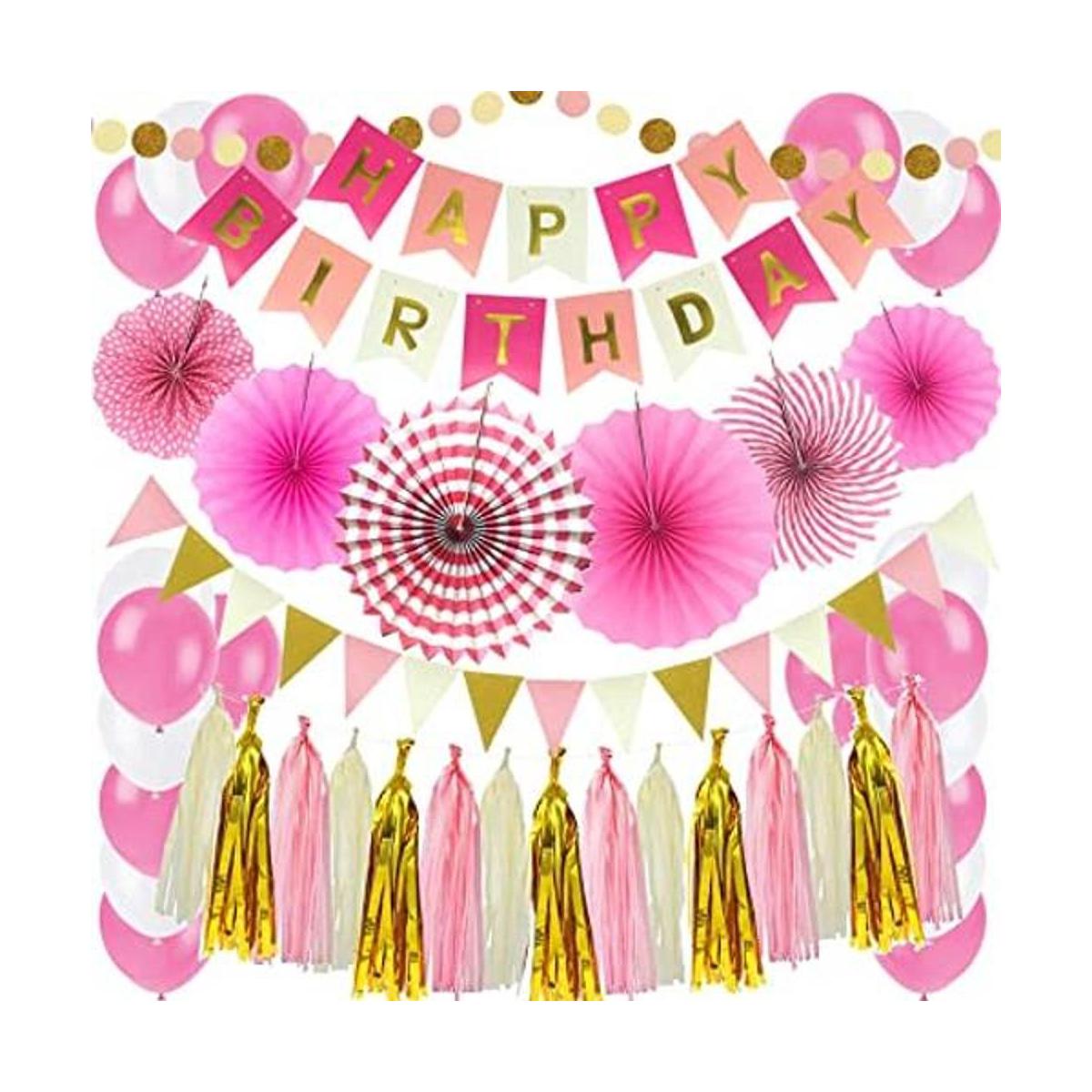 ZERODECO Decoración de fiesta de cumpleaños pancarta rosa