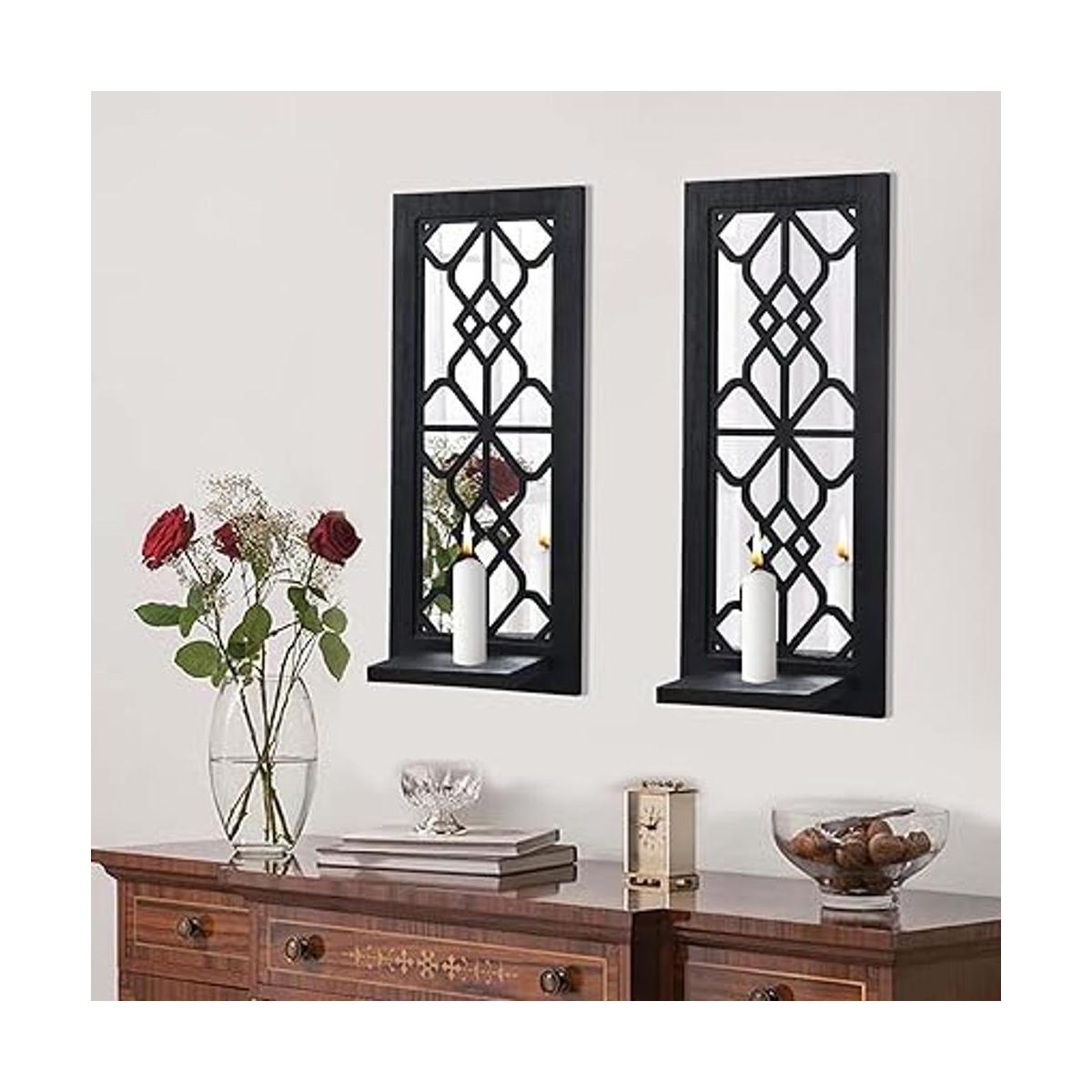 Juego de 2 candelabros de pared de madera portavelas