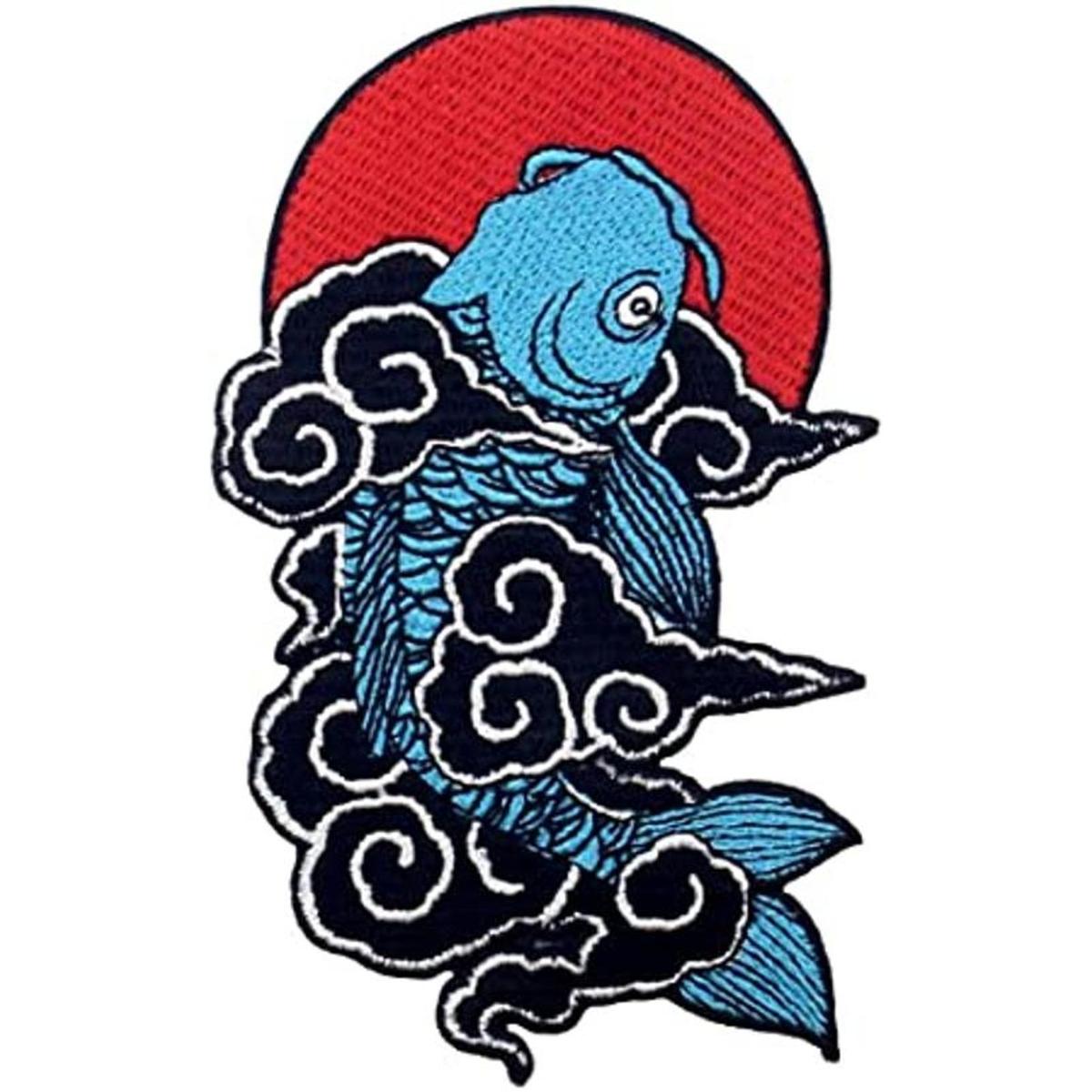 Parche bordado con diseño de peces Koi japoneses para