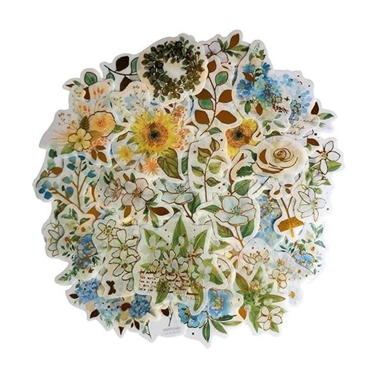 Kawaii Floral Flower Washi Pegatinas Set Botanical Deco