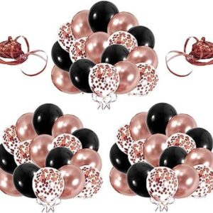 Globos de confeti metálicos cromados de oro rosa y negro
