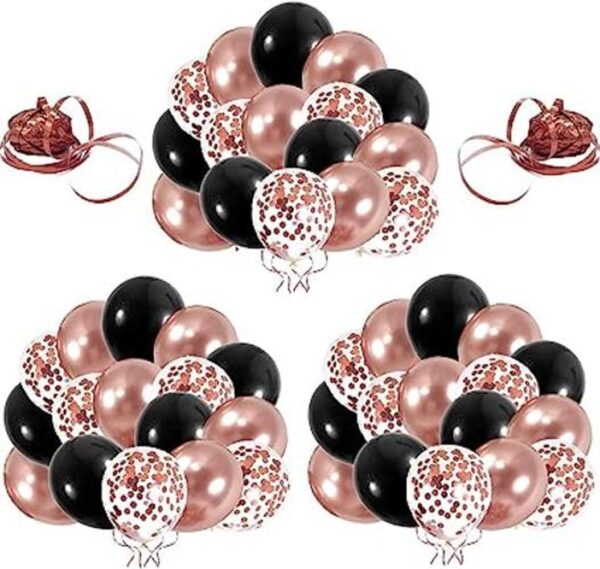 Globos de confeti metálicos cromados de oro rosa y negro
