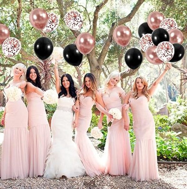 Globos de confeti metálicos cromados de oro rosa y negro