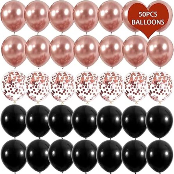 Globos de confeti metálicos cromados de oro rosa y negro