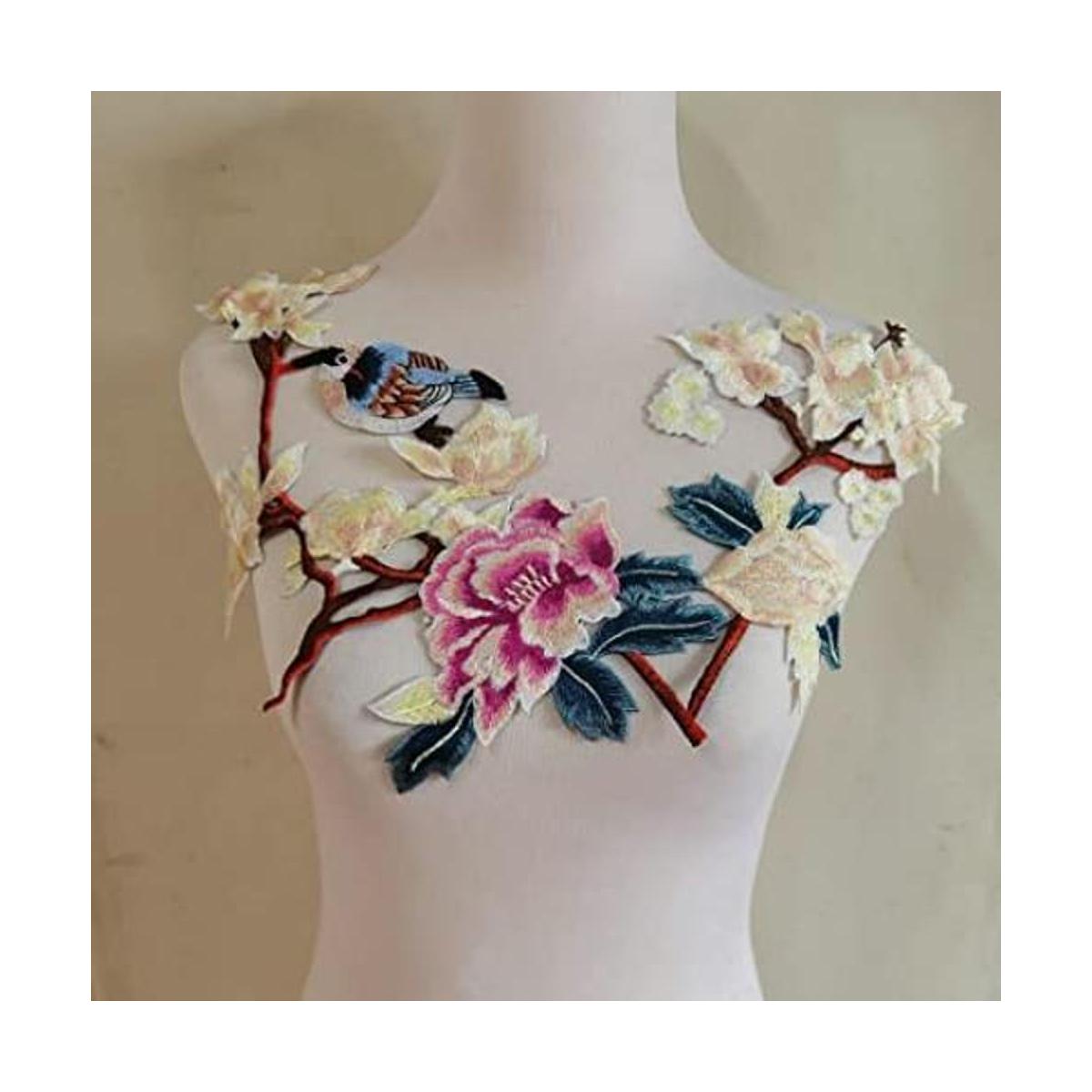 Juego de 5 calcomanías bordadas con flores para ropa