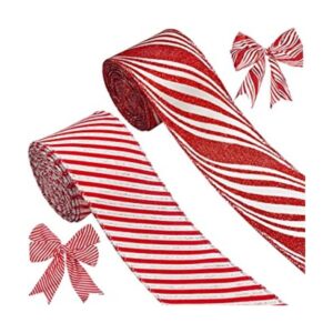 2 rollos de cintas navideñas con borde de alambre de 2.5