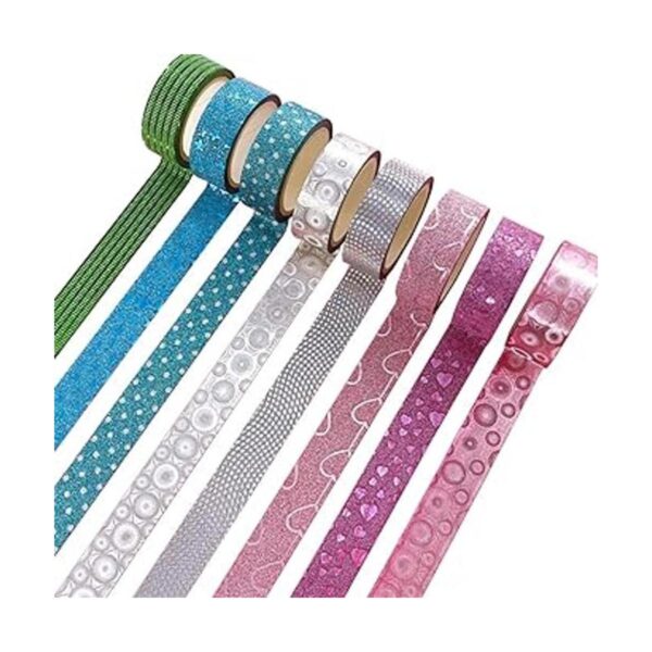 Juego de 8 rollos de cinta Washi con purpurina cintas