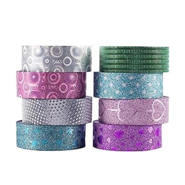 Juego de 8 rollos de cinta Washi con purpurina cintas