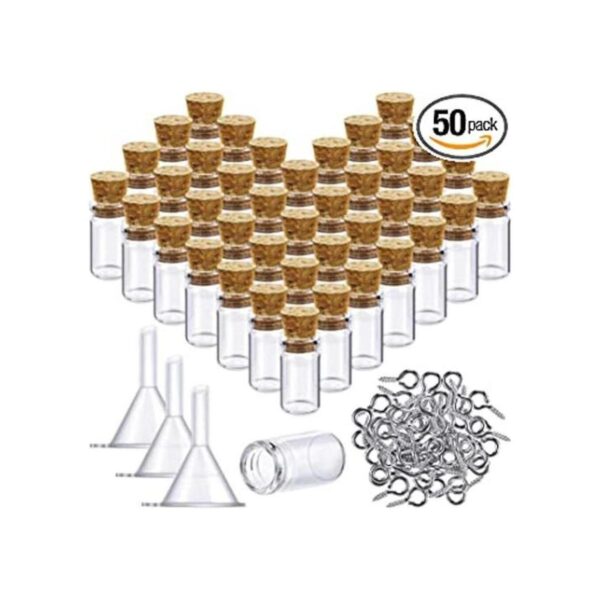Juego de 50 botellas pequeñas de vidrio con tapones de_1