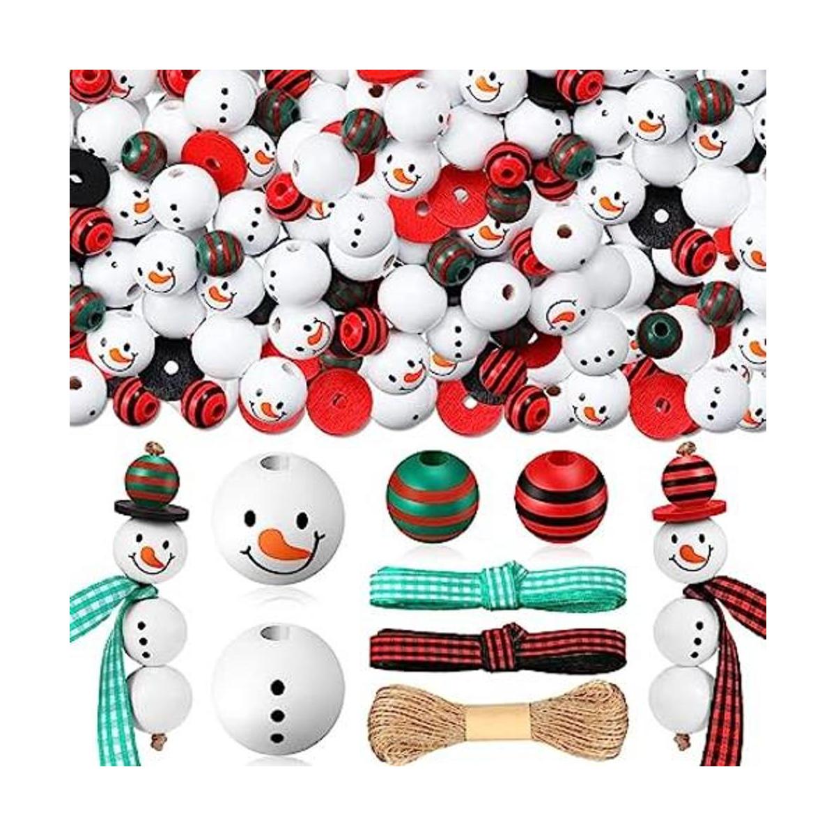 Yulejo 180 cuentas de madera de muñeco de nieve de