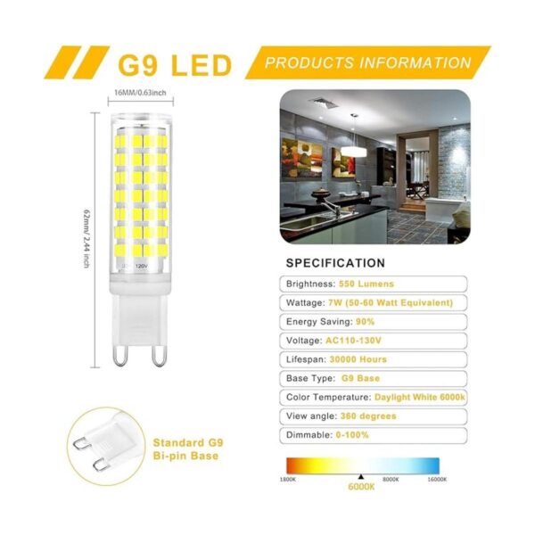 Bombilla LED G9 de 7 W regulable 50 W 60 W equivalente