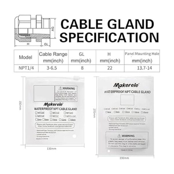 MAKERELE Glándula de cable de 14 Npt conectores de_5