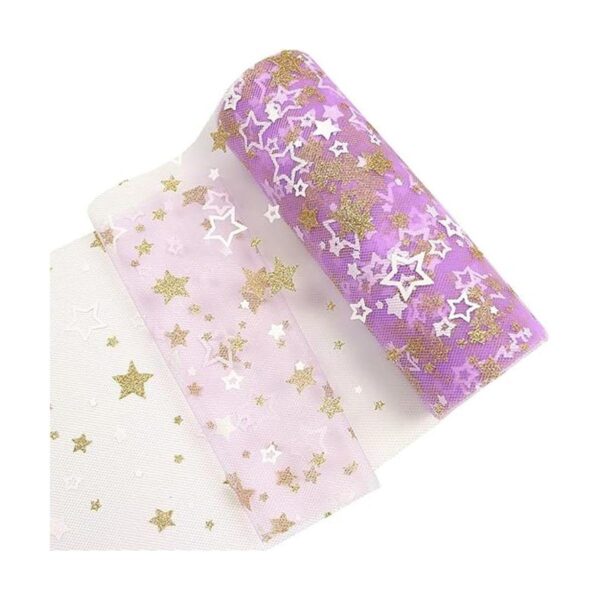 Yuanchuan Golden Star Glitter Tulle Rolls 6 pulgadas x 10