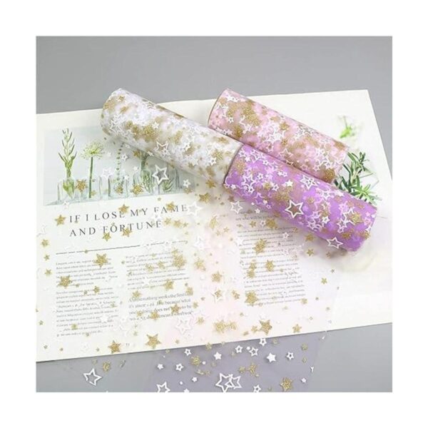 Yuanchuan Golden Star Glitter Tulle Rolls 6 pulgadas x 10