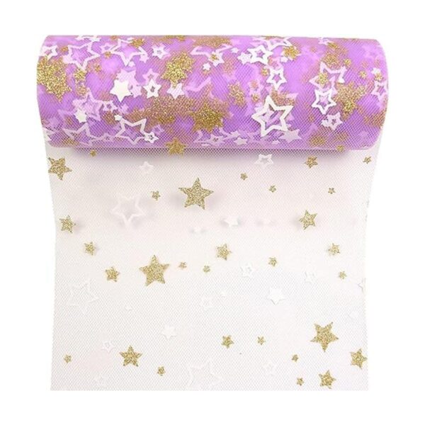 Yuanchuan Golden Star Glitter Tulle Rolls 6 pulgadas x 10