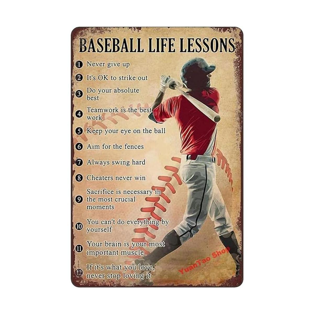 Yuantao Baseball Life Lessons Never Give Up Letrero de