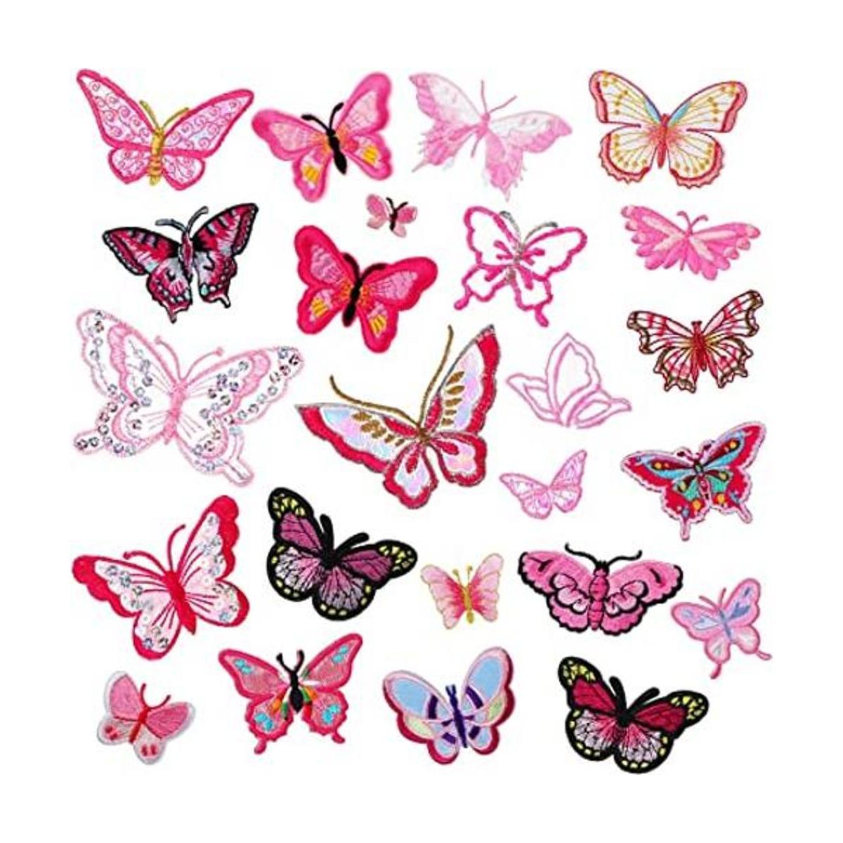 24 parches de mariposa termoadhesivos de mariposa rosa