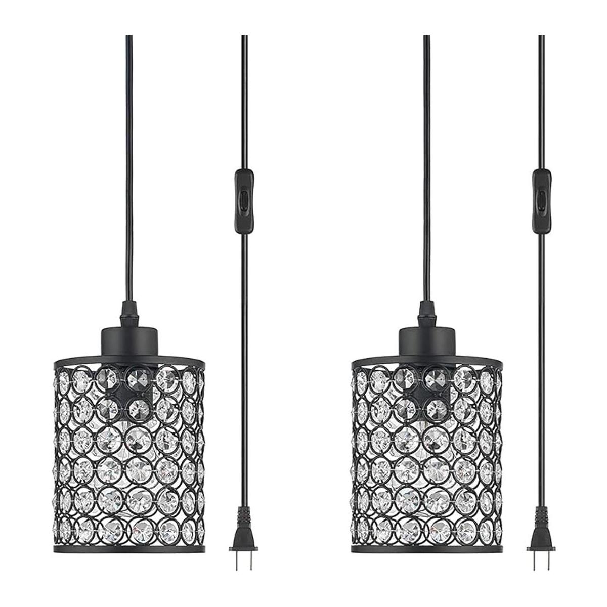 2 luces modernas de cristal negro aceitado cable de