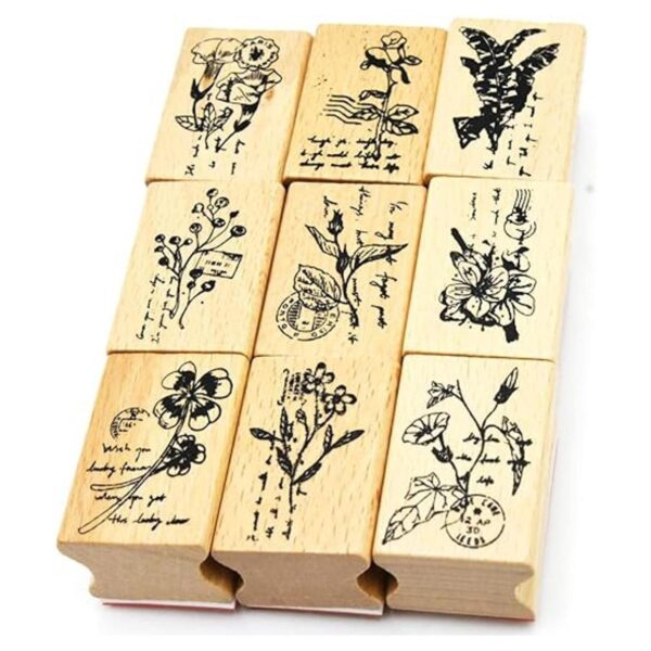 Youkwer Juego de 9 sellos de goma de madera diseño