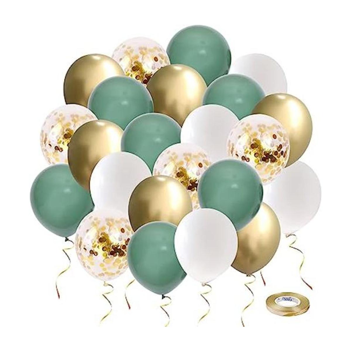 Globos de fiesta verdes y dorados 50 globos de confeti