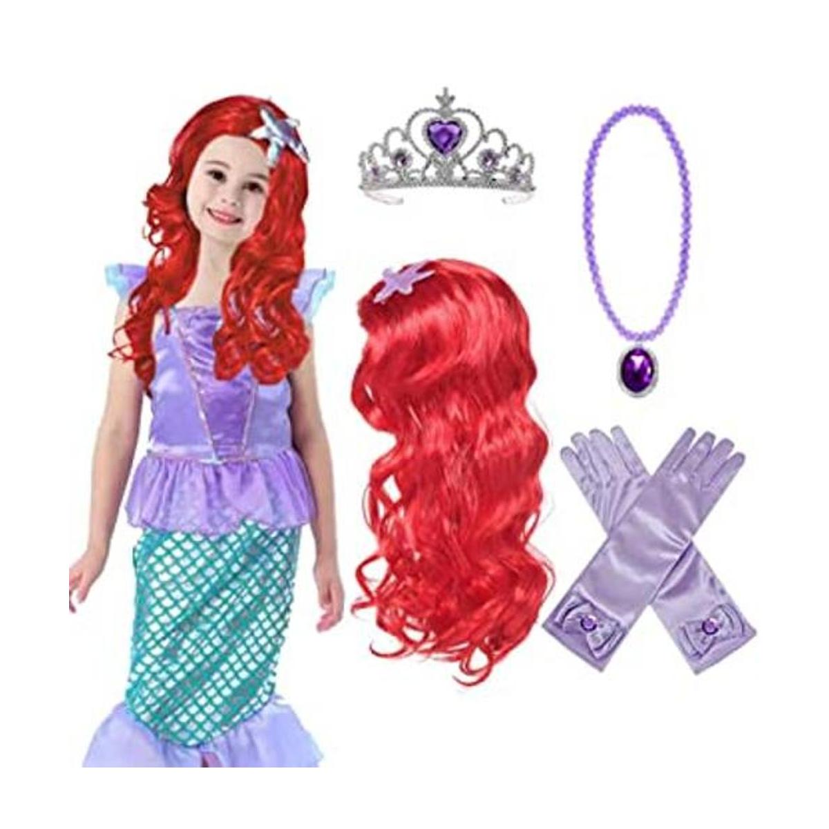 Peluca de princesa de sirena trenza Ariel con tiara de