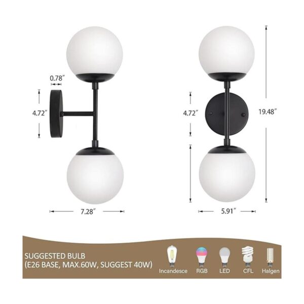 Aplique de doble pared para baño 2 luces de tocador de